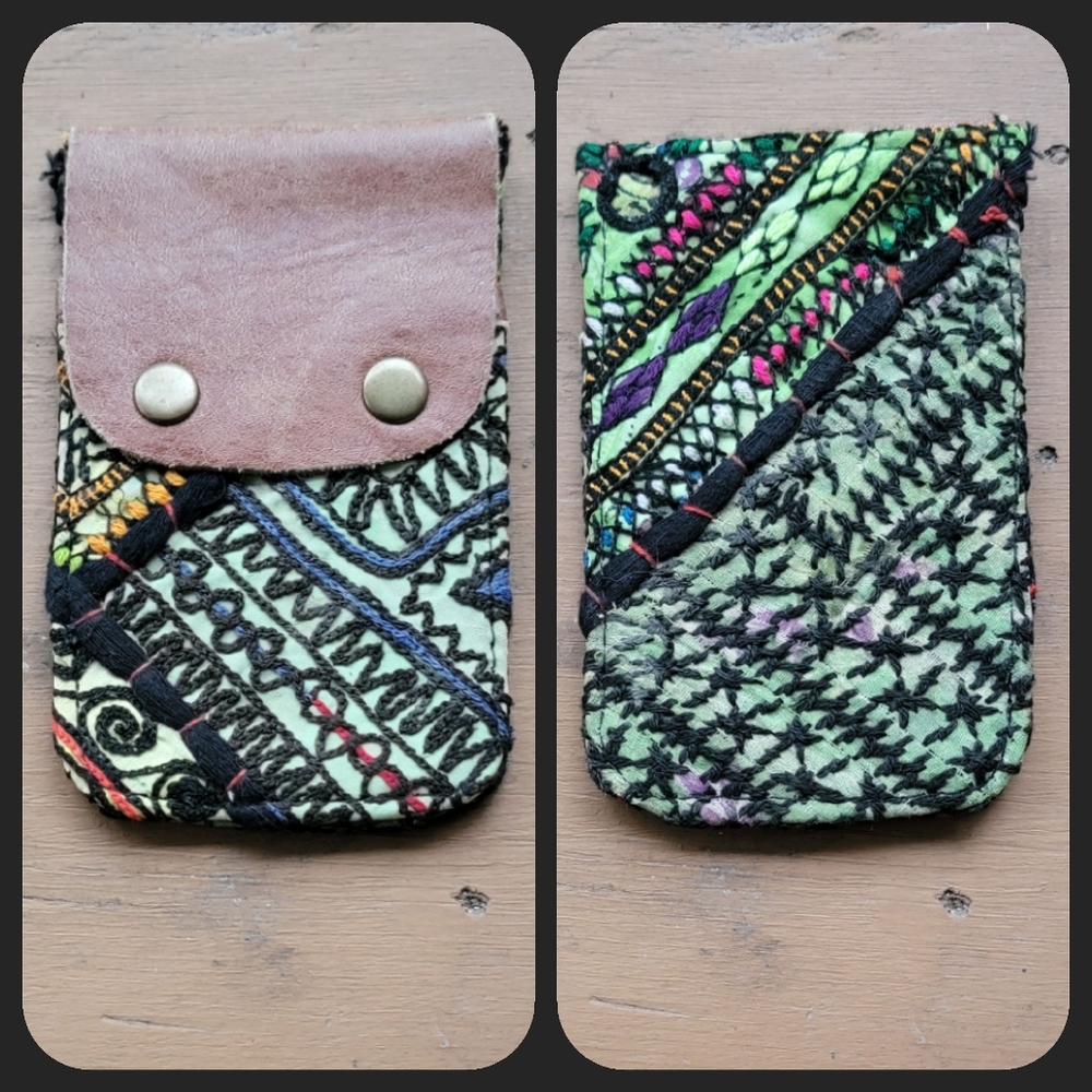 🍳🧠 Free People Boho Embroidered Repurposed vtg banjara hippie Wallet card case
